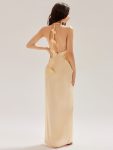 Satin Halter Backless Maxi Mermaid Dress – Champagne
