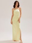 Satin Halter Backless Maxi Mermaid Dress - Yellow