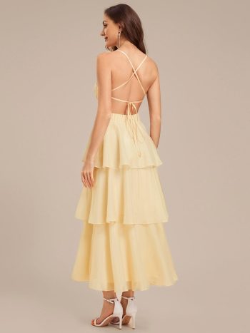 Tie Knot Chiffon Sleeveless Wedding Guest Dress - Yellow