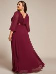 Long Sleeves Chiffon Empire Waist A-Line Maxi Formal Evening Dress – Burgundy