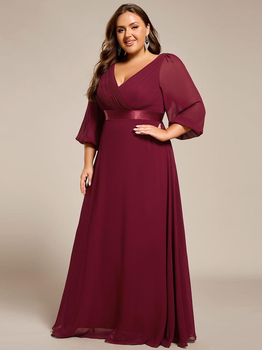 Plus Size Empire Waist Pleated Chiffon Long Sleeves Formal Evening Dress - Burgundy Plus Size Empire Waist Pleated Chiffon Long Sleeves Formal Evening Dress - Burgundy