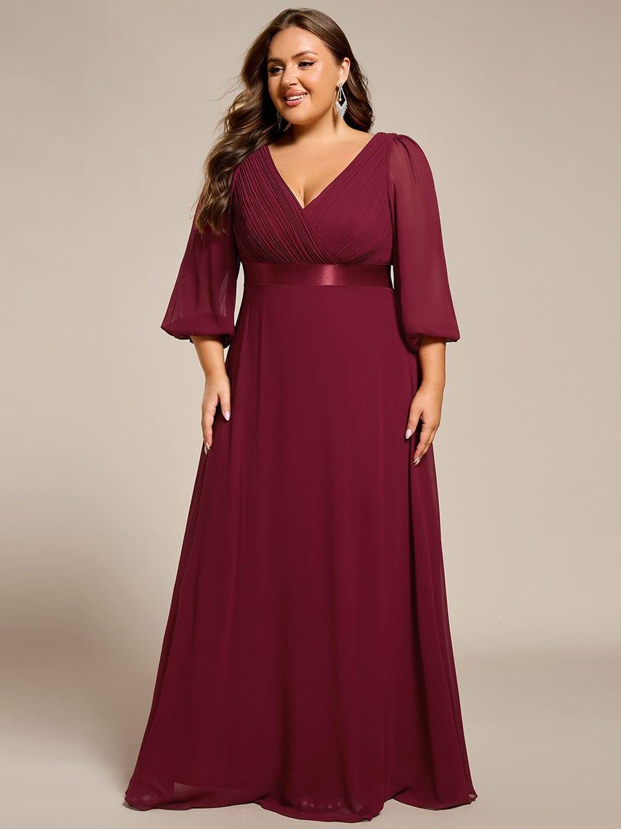 Plus Size Empire Waist Pleated Chiffon Long Sleeves Formal Evening Dress - Burgundy Plus Size Empire Waist Pleated Chiffon Long Sleeves Formal Evening Dress - Burgundy