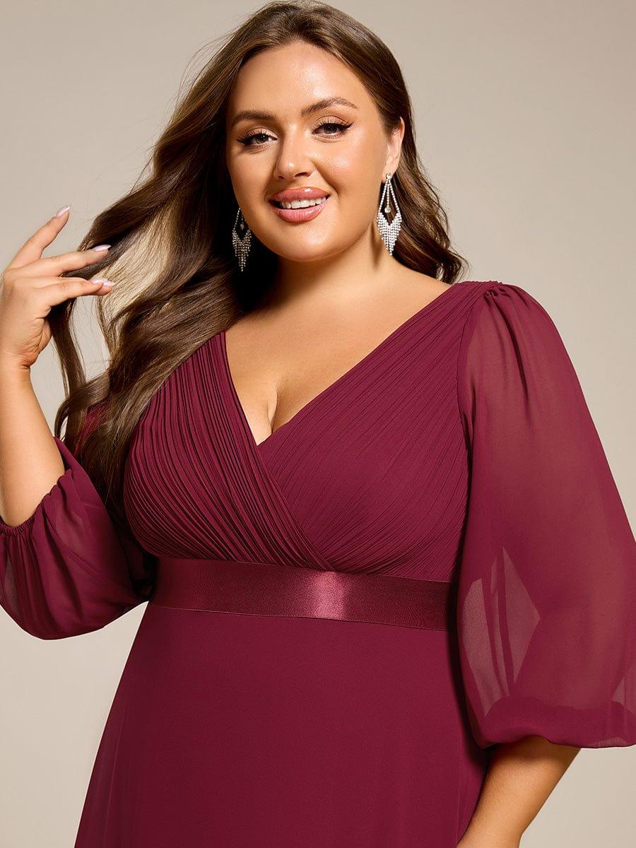 Plus Size Empire Waist Pleated Chiffon Long Sleeves Formal Evening Dress - Burgundy Plus Size Empire Waist Pleated Chiffon Long Sleeves Formal Evening Dress - Burgundy