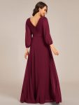 Long Sleeves Chiffon Empire Waist A-Line Maxi Formal Evening Dress – Burgundy