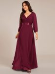 Long Sleeves Chiffon Empire Waist A-Line Maxi Formal Evening Dress – Burgundy