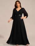 Long Sleeves Chiffon Empire Waist A-Line Maxi Formal Evening Dress – Black