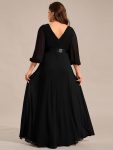 Plus Size Empire Waist Pleated Chiffon Long Sleeves Formal Evening Dress – Black