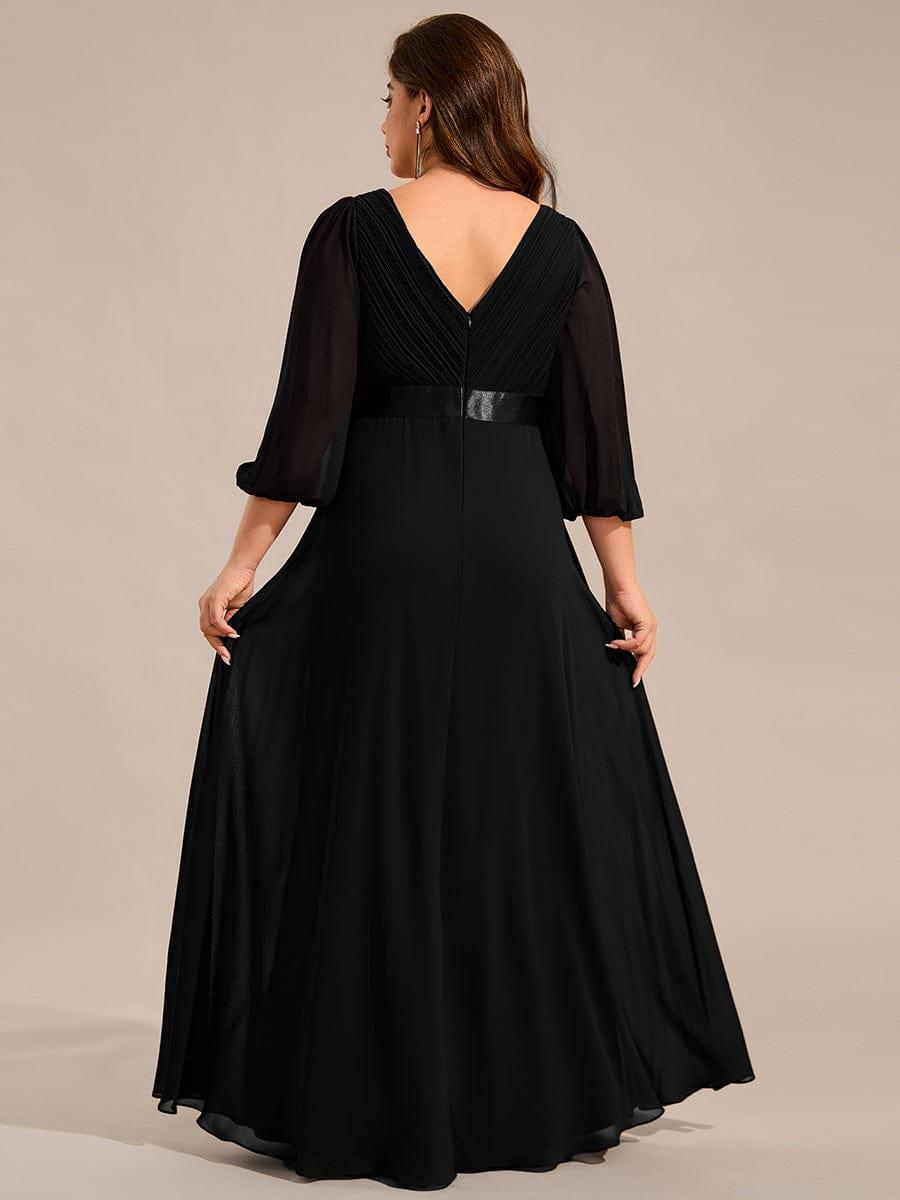 Plus Size Empire Waist Pleated Chiffon Long Sleeves Formal Evening Dress - Black Plus Size Empire Waist Pleated Chiffon Long Sleeves Formal Evening Dress - Black