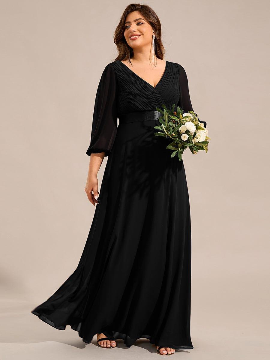 Long Sleeves Chiffon Empire Waist A-Line Maxi Formal Evening Dress - Black Long Sleeves Chiffon Empire Waist A-Line Maxi Formal Evening Dress - Black