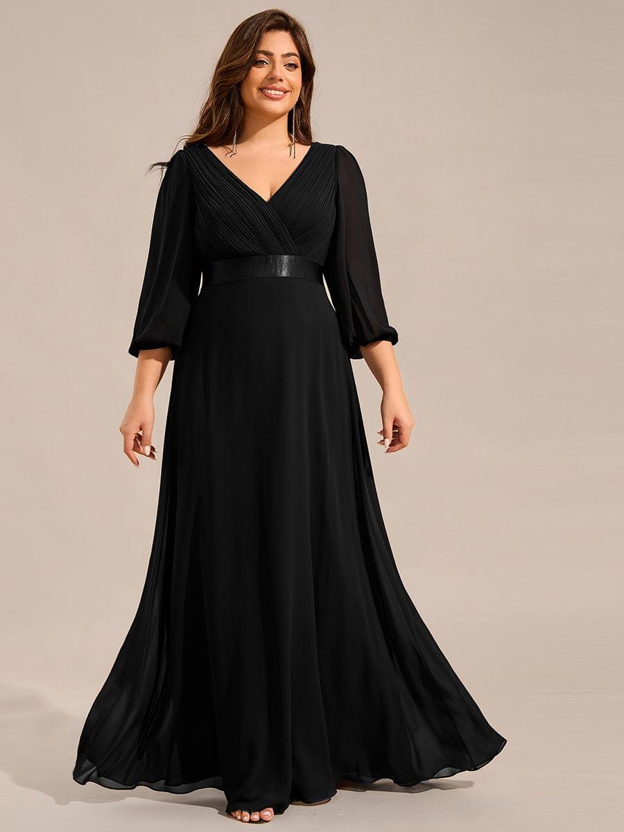 Long Sleeves Chiffon Empire Waist A-Line Maxi Formal Evening Dress - Black Long Sleeves Chiffon Empire Waist A-Line Maxi Formal Evening Dress - Black