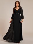 Long Sleeves Chiffon Empire Waist A-Line Maxi Formal Evening Dress – Black