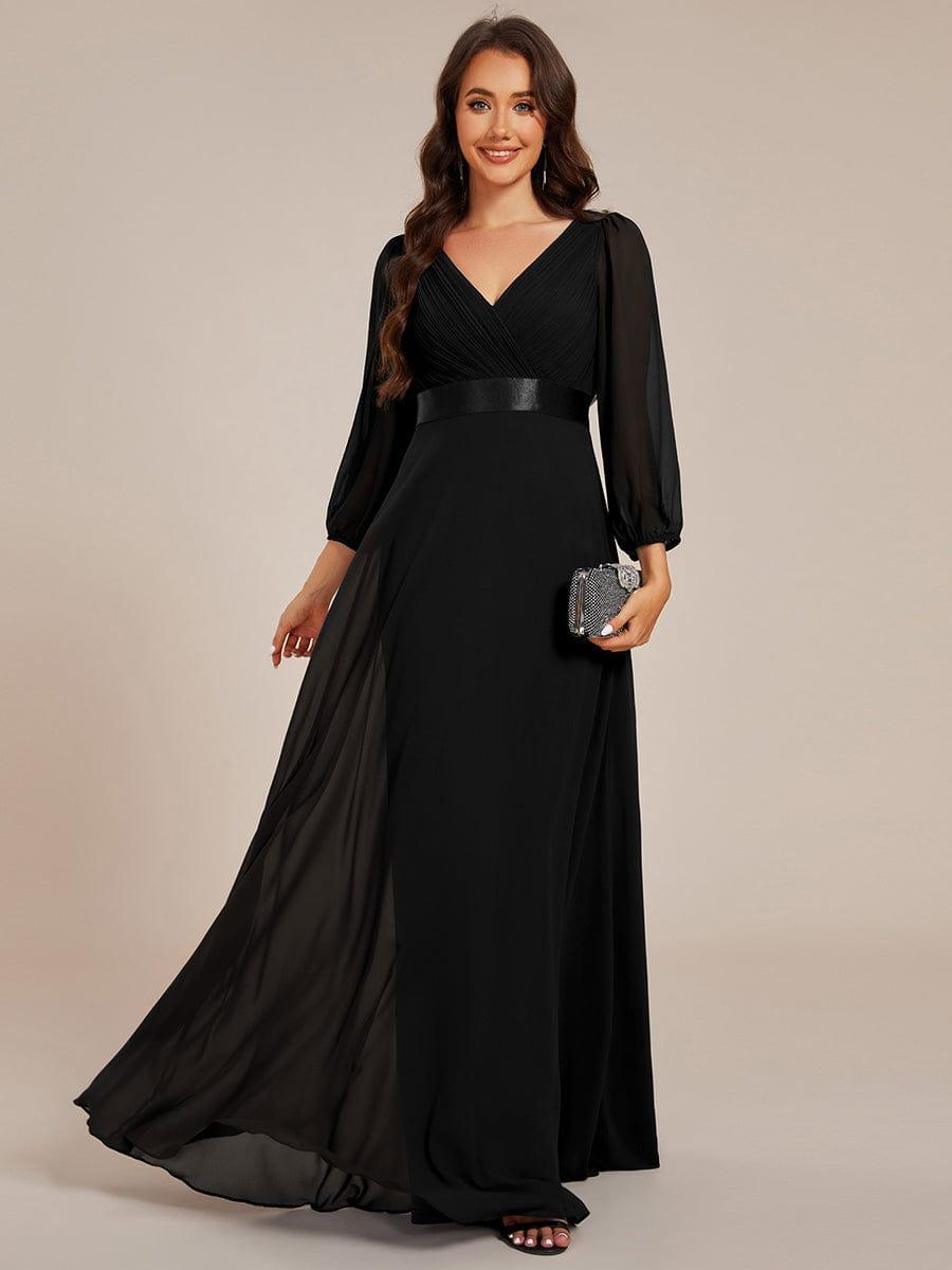 Long Sleeves Chiffon Empire Waist A-Line Maxi Formal Evening Dress - Black Long Sleeves Chiffon Empire Waist A-Line Maxi Formal Evening Dress - Black