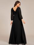 Long Sleeves Chiffon Empire Waist A-Line Maxi Formal Evening Dress – Black