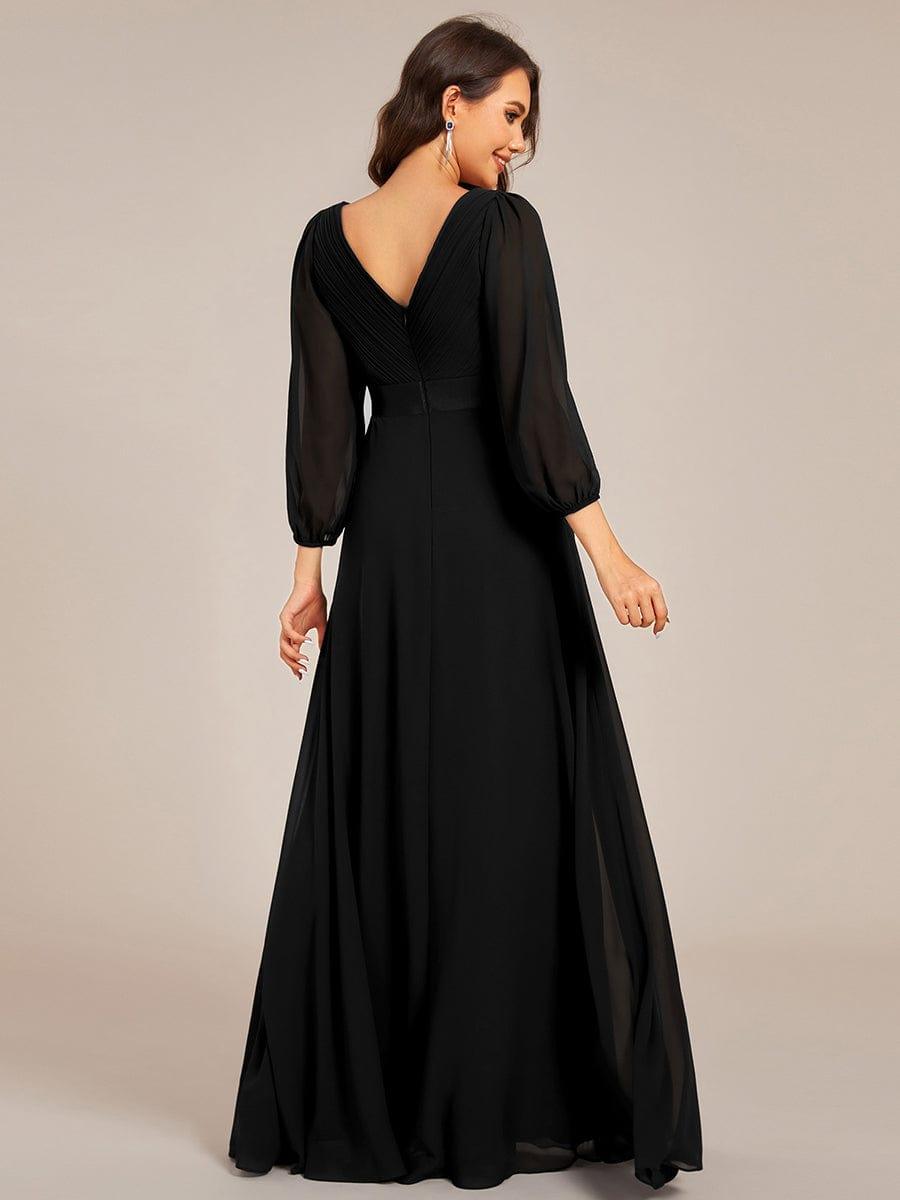 Long Sleeves Chiffon Empire Waist A-Line Maxi Formal Evening Dress - Black Long Sleeves Chiffon Empire Waist A-Line Maxi Formal Evening Dress - Black