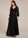 Long Sleeves Chiffon Empire Waist A-Line Maxi Formal Evening Dress – Black