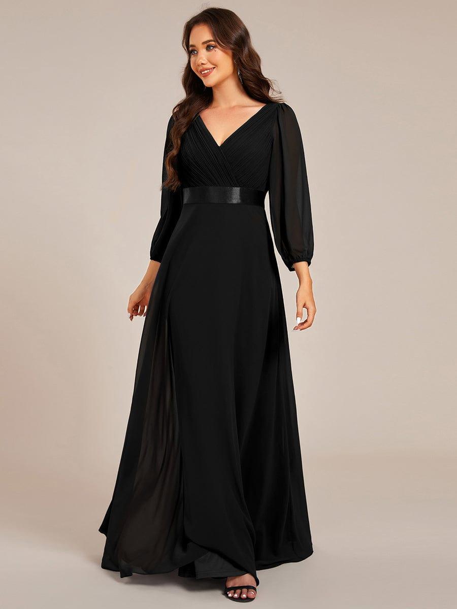 Long Sleeves Chiffon Empire Waist A-Line Maxi Formal Evening Dress - Black Long Sleeves Chiffon Empire Waist A-Line Maxi Formal Evening Dress - Black