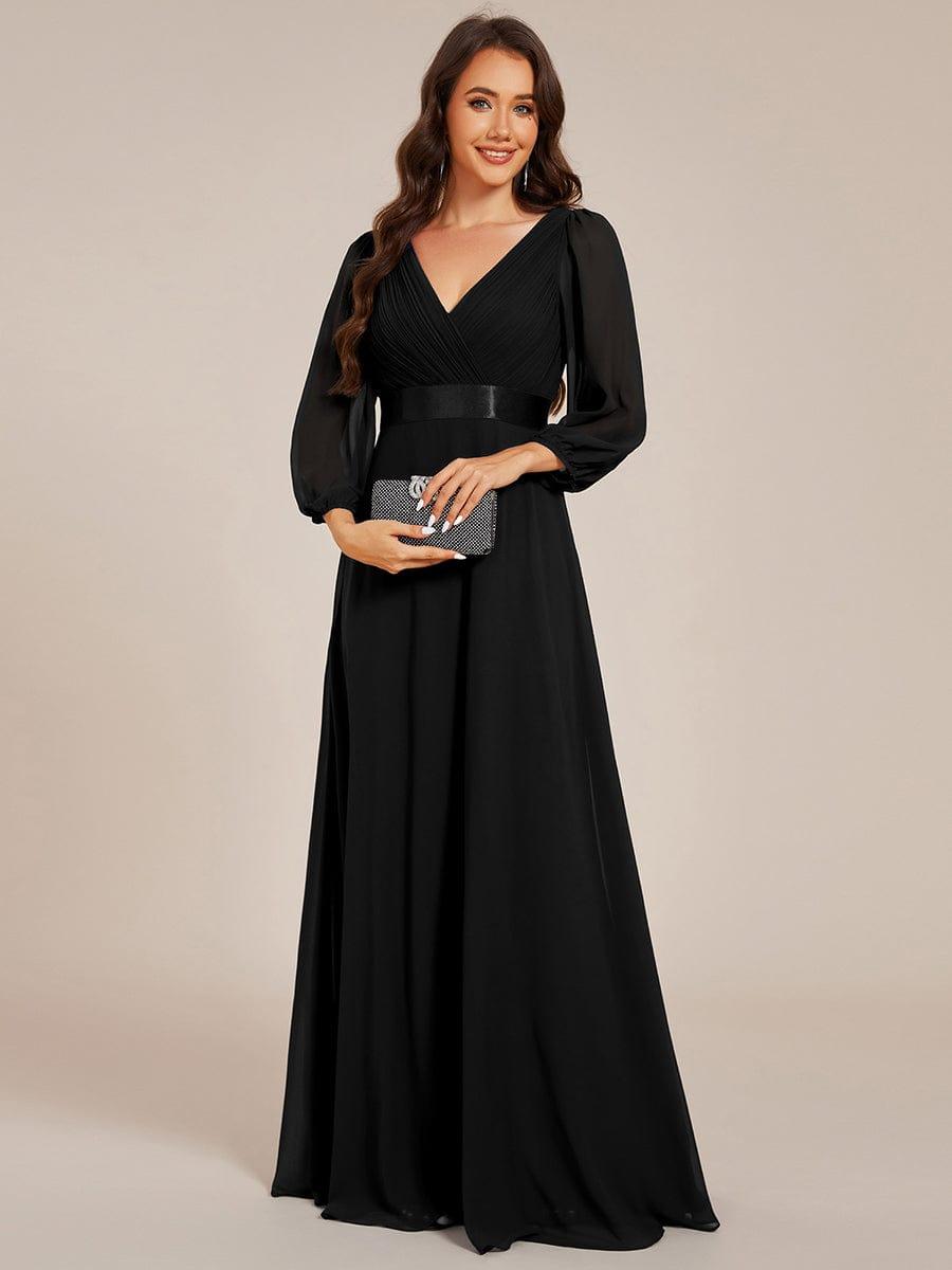 Long Sleeves Chiffon Empire Waist A-Line Maxi Formal Evening Dress - Black Long Sleeves Chiffon Empire Waist A-Line Maxi Formal Evening Dress - Black