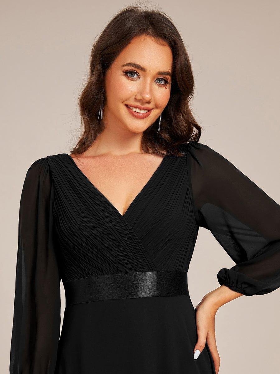 Long Sleeves Chiffon Empire Waist A-Line Maxi Formal Evening Dress - Black Long Sleeves Chiffon Empire Waist A-Line Maxi Formal Evening Dress - Black