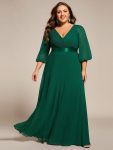 Long Sleeves Chiffon Empire Waist A-Line Maxi Formal Evening Dress – Dark Green
