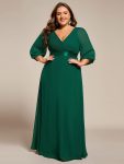 Long Sleeves Chiffon Empire Waist A-Line Maxi Formal Evening Dress – Dark Green