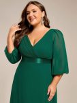 Plus Size Empire Waist Pleated Chiffon Long Sleeves Formal Evening Dress – Dark Green