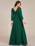 Long Sleeves Chiffon Empire Waist A-Line Maxi Formal Evening Dress – Dark Green