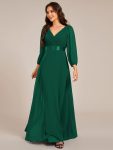 Long Sleeves Chiffon Empire Waist A-Line Maxi Formal Evening Dress – Dark Green