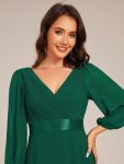 Long Sleeves Chiffon Empire Waist A-Line Maxi Formal Evening Dress – Dark Green