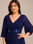 Long Sleeves Chiffon Empire Waist A-Line Maxi Formal Evening Dress – Navy Blue