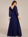 Long Sleeves Chiffon Empire Waist A-Line Maxi Formal Evening Dress – Navy Blue