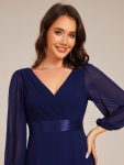 Long Sleeves Chiffon Empire Waist A-Line Maxi Formal Evening Dress – Navy Blue