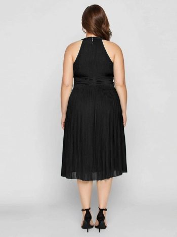 Plus-Size Glittery Halter Neck Dress - Black