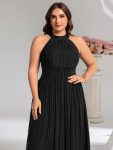 Plus-Size Glittery Halter Neck Dress – Black