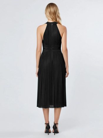 Glittery Sleeveless A-Line Midi Dress - Black