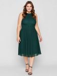 Glittery Sleeveless A-Line Midi Dress – Dark Green