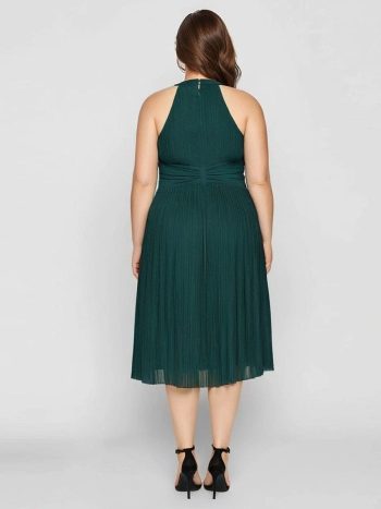 Plus-Size Glittery Halter Neck Dress - Dark Green