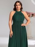 Glittery Sleeveless A-Line Midi Dress – Dark Green