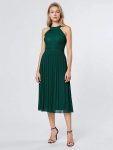 Glittery Sleeveless A-Line Midi Dress - Dark Green
