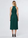 Glittery Sleeveless A-Line Midi Dress – Dark Green