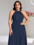 Glittery Sleeveless A-Line Midi Dress – Navy Blue