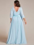 See-Through Floor Length Lace Chiffon Evening Dress with Half Sleeve – Sky Blue