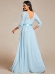 See-Through Floor Length Lace Chiffon Evening Dress with Half Sleeve – Sky Blue
