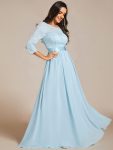 See-Through Floor Length Lace Chiffon Evening Dress with Half Sleeve – Sky Blue