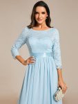See-Through Floor Length Lace Chiffon Evening Dress with Half Sleeve – Sky Blue