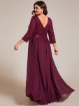 See-Through Floor Length Lace Chiffon Evening Dress with Half Sleeve – Mulberry