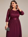 See-Through Floor Length Lace Chiffon Evening Dress with Half Sleeve – Mulberry
