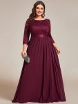 See-Through Floor Length Lace Chiffon Evening Dress with Half Sleeve – Mulberry