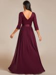 See-Through Floor Length Lace Chiffon Evening Dress with Half Sleeve – Mulberry