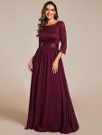 See-Through Floor Length Lace Chiffon Evening Dress with Half Sleeve – Mulberry