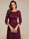 See-Through Floor Length Lace Chiffon Evening Dress with Half Sleeve – Mulberry